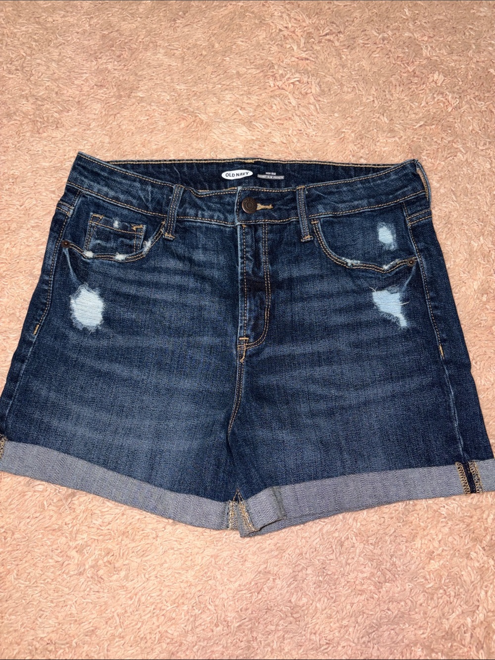 Old Navy High Rise roll cuff secret slim distressed dark rinse shorts size 6